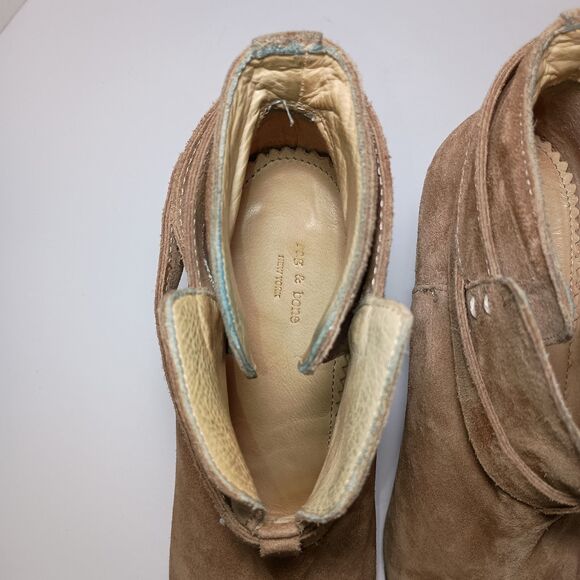 Rag & Bone Harrow Suede Ankle Boots in Beige Block Heel Ankle Strap Size 37 US 7 - Picture 9 of 16